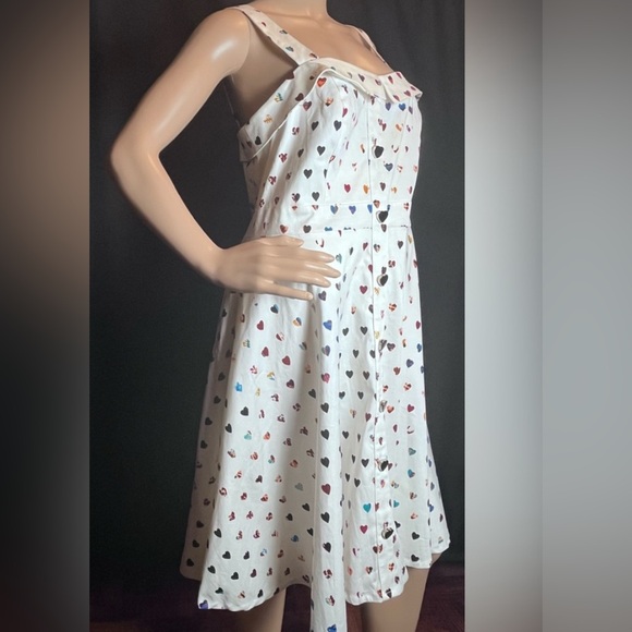 A Line style white dress with multi colored hearts - Picture 2 of 4